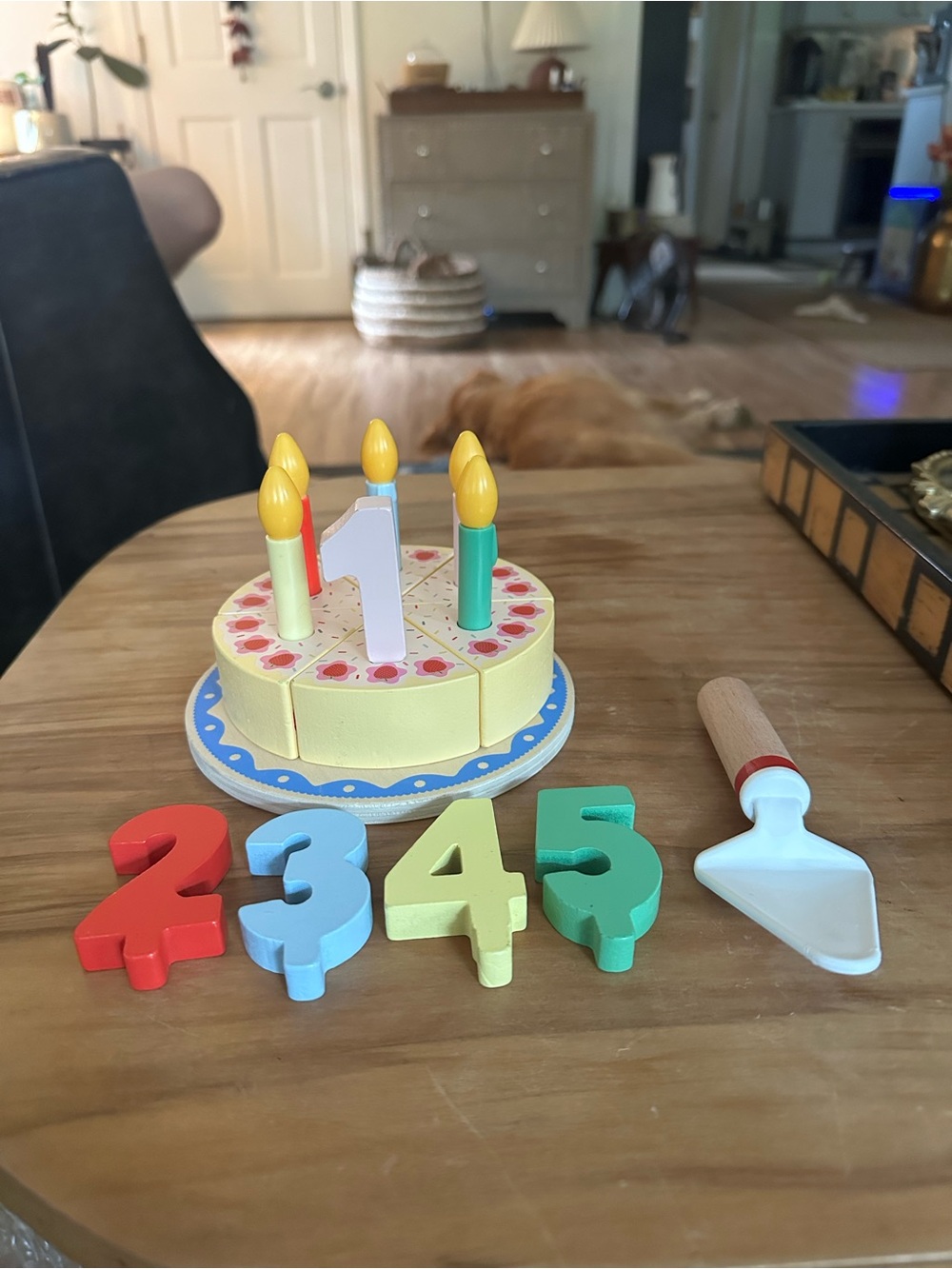Wooden Birthday Cake Playset with Numbers & Candles - Yellow 18 piece 1-5